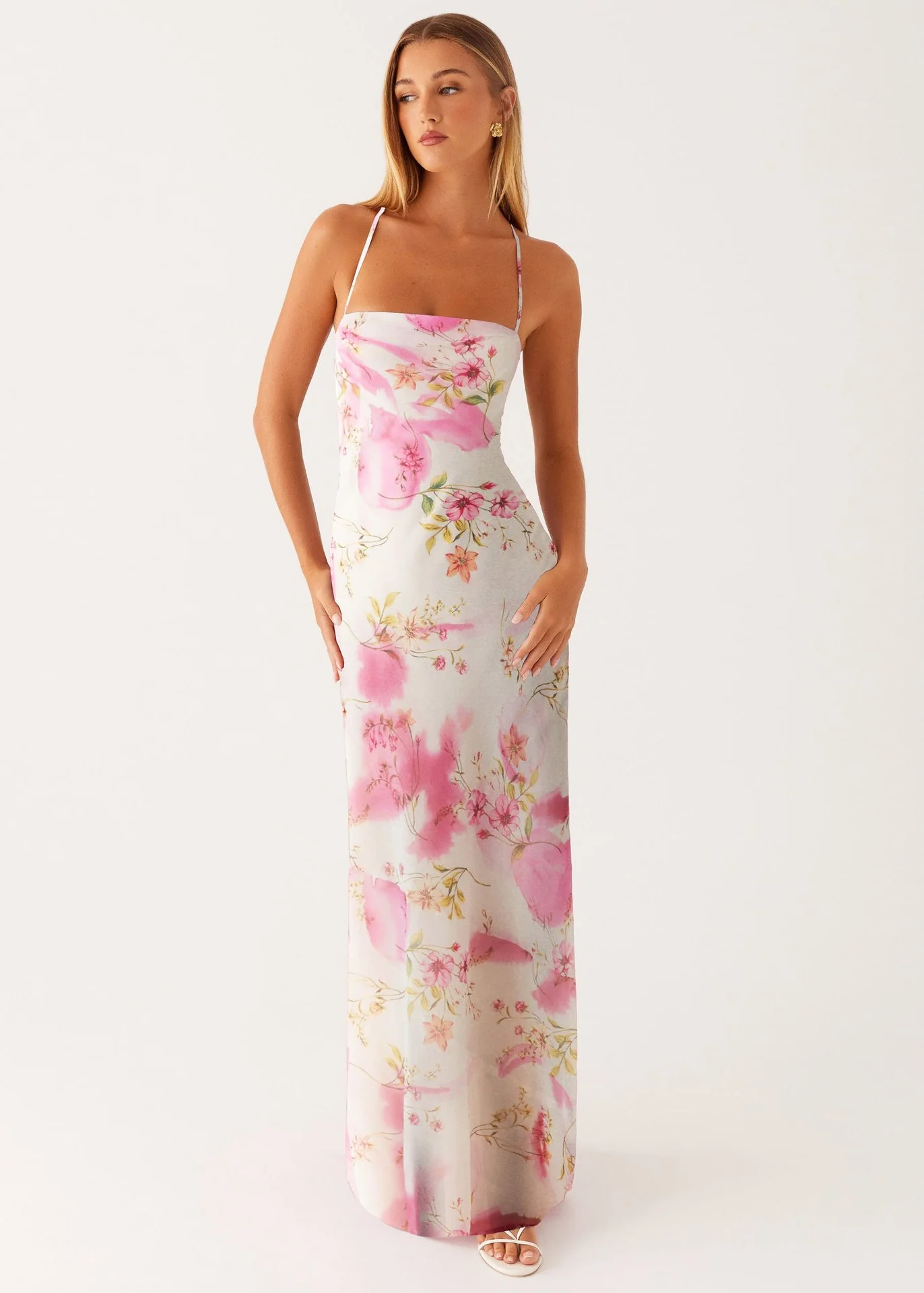 Women's Maxi Dress with Square Neck and Cross Tie Back - Image 4