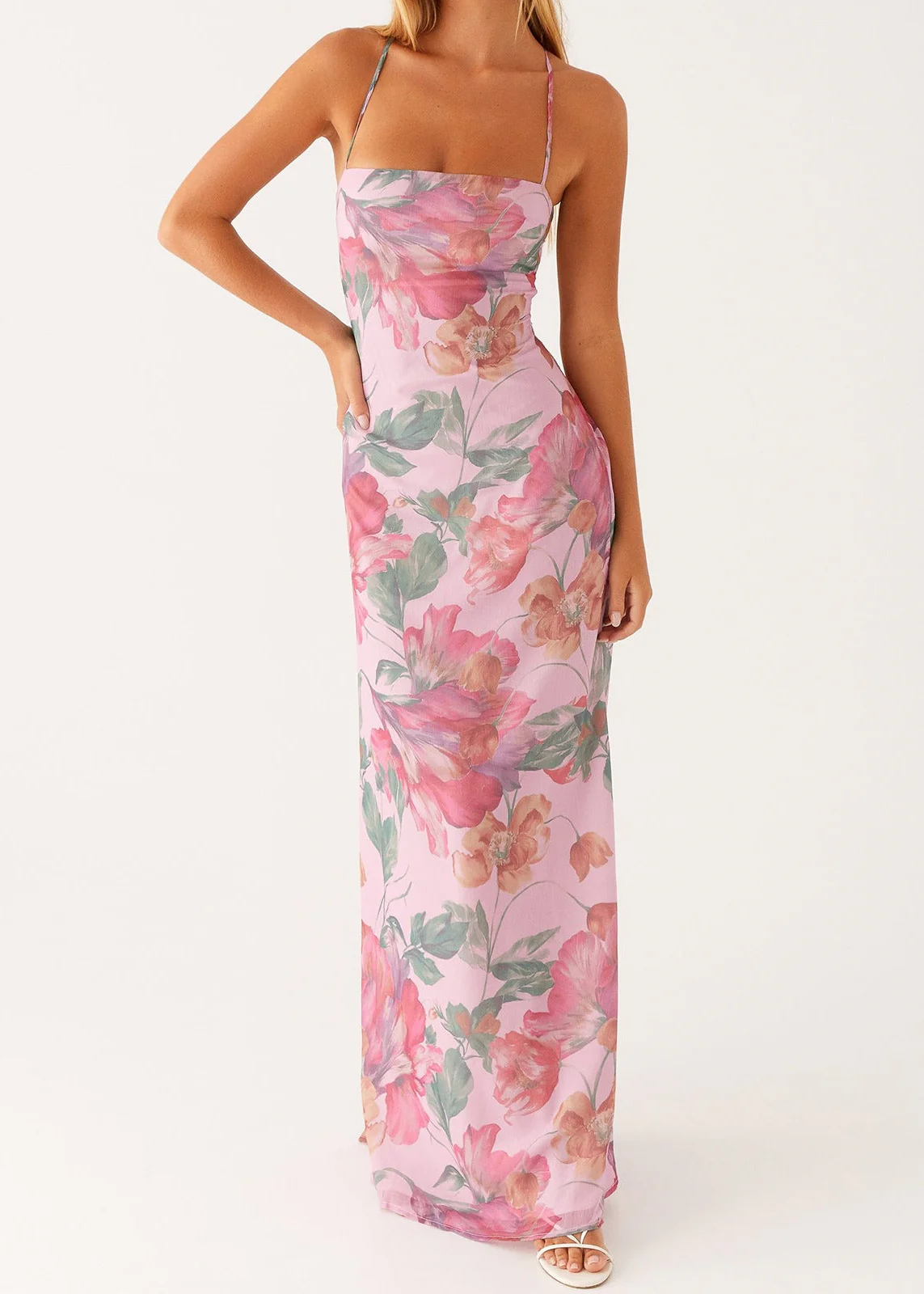 Women's Maxi Dress with Square Neck and Cross Tie Back - Image 5