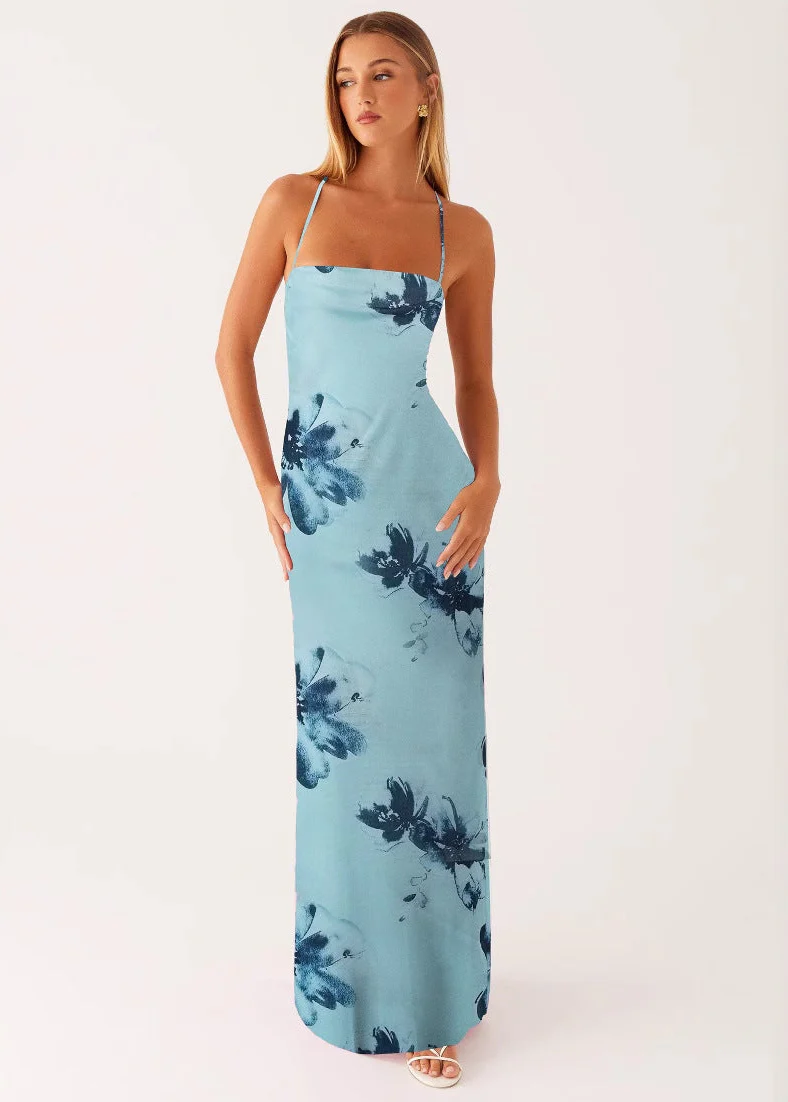 Women's Maxi Dress with Square Neck and Cross Tie Back - Image 7