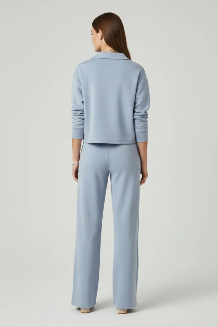 Women’s Two-Piece Set with V-Neck Top and Wide-Leg Pants - Image 4