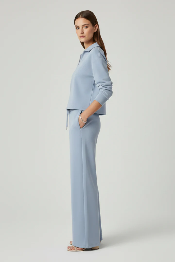 Women’s Two-Piece Set with V-Neck Top and Wide-Leg Pants - Image 5