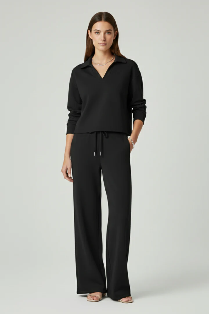 Women’s Two-Piece Set with V-Neck Top and Wide-Leg Pants - Image 7