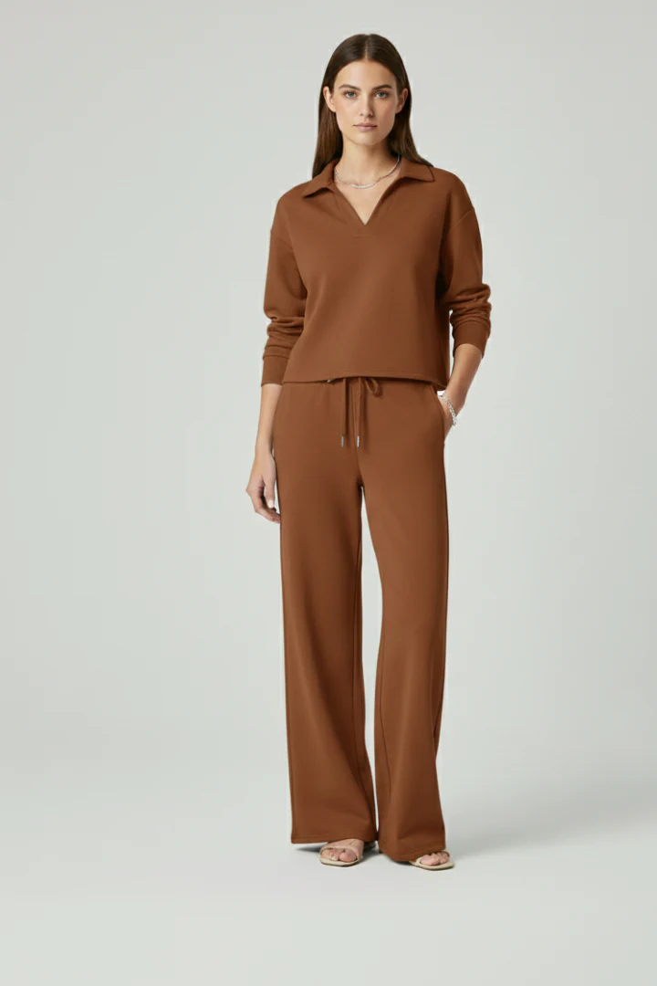 Women’s Two-Piece Set with V-Neck Top and Wide-Leg Pants - Image 8