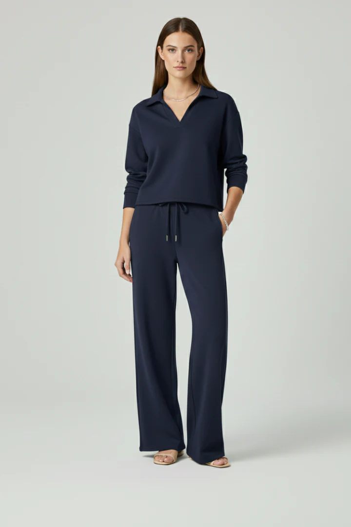 Women’s Two-Piece Set with V-Neck Top and Wide-Leg Pants - Image 9