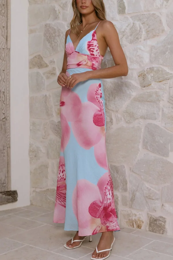 Women’s V-Neck Camisole Maxi Dress with Slim Fit and Botanical Floral Print - Image 5