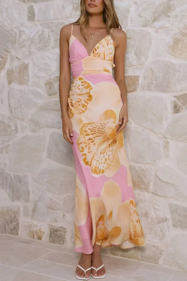 Women’s V-Neck Camisole Maxi Dress with Slim Fit and Botanical Floral Print - Image 8