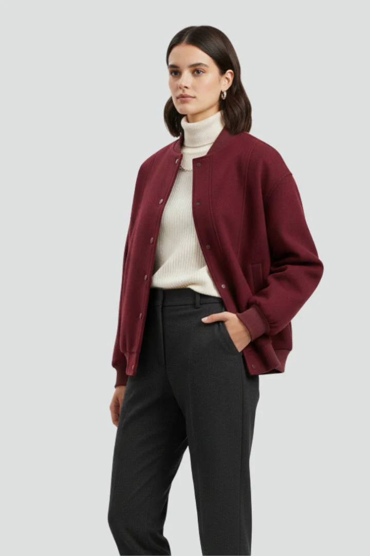 Women’s Varsity Jacket with Snap Closure and Ribbed Trim - Image 4