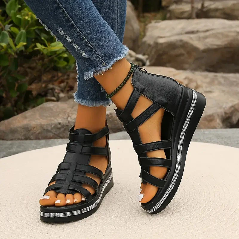 Women’s Wedge Gladiator Sandals with Rhinestone Trim - Image 5