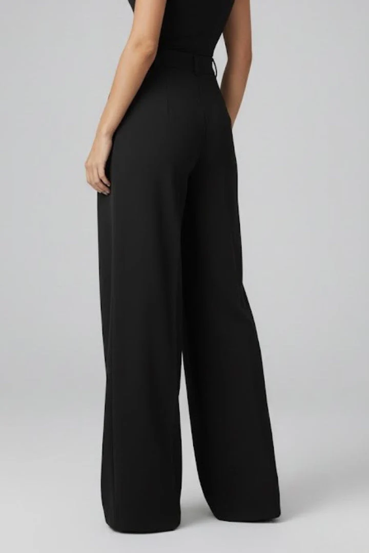 Women’s Wide Leg Trousers with Pleated Waist and High Rise - Image 3