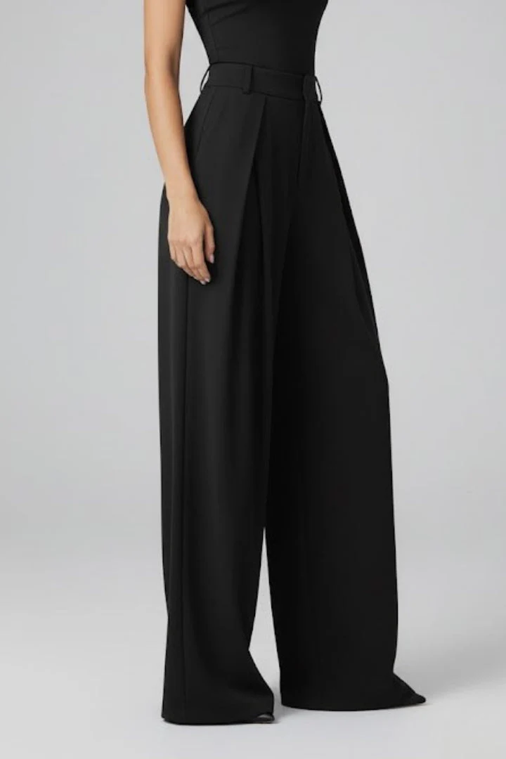 Women’s Wide Leg Trousers with Pleated Waist and High Rise - Image 4