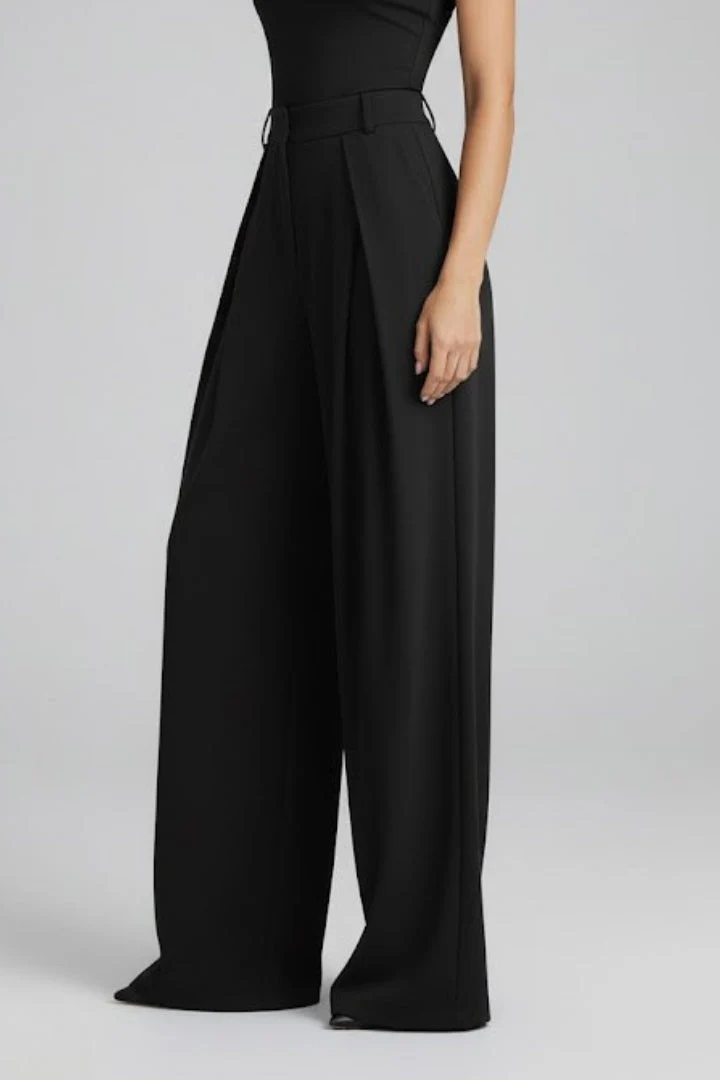 Women’s Wide Leg Trousers with Pleated Waist and High Rise - Image 5