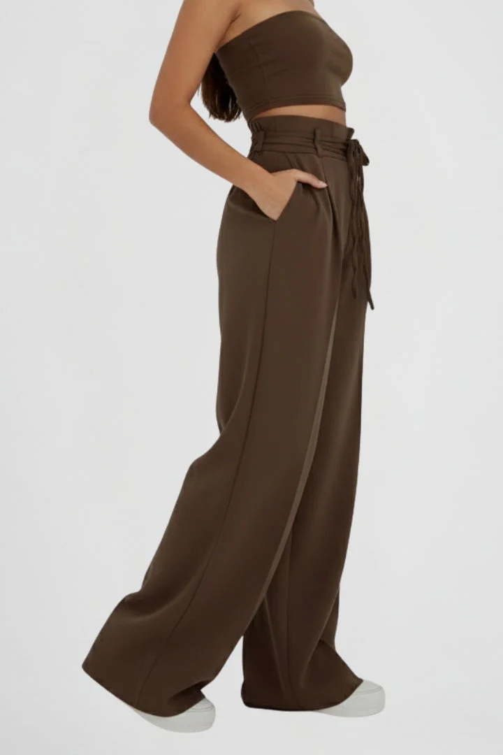 Women’s Wide Leg Trousers with Tie Waist and High Rise - Image 3