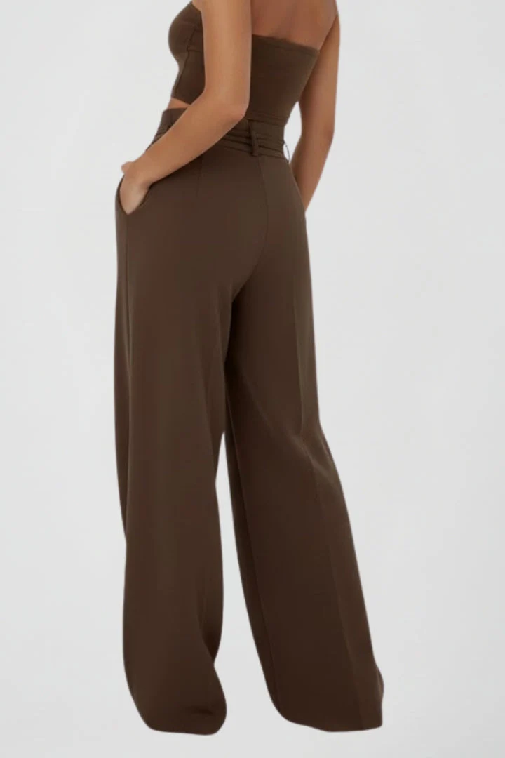 Women’s Wide Leg Trousers with Tie Waist and High Rise - Image 4