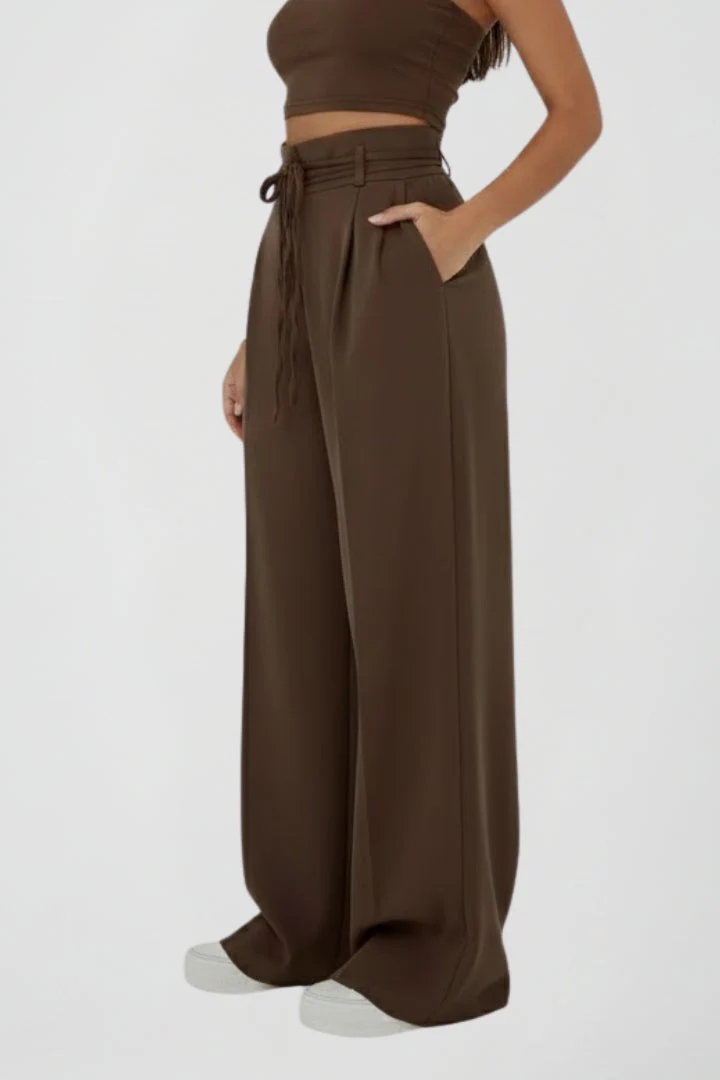 Women’s Wide Leg Trousers with Tie Waist and High Rise - Image 5