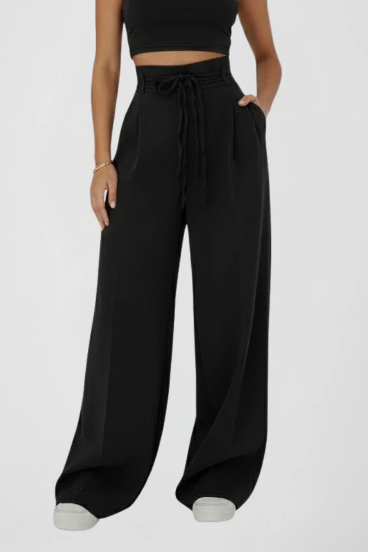 Women’s Wide Leg Trousers with Tie Waist and High Rise - Image 6