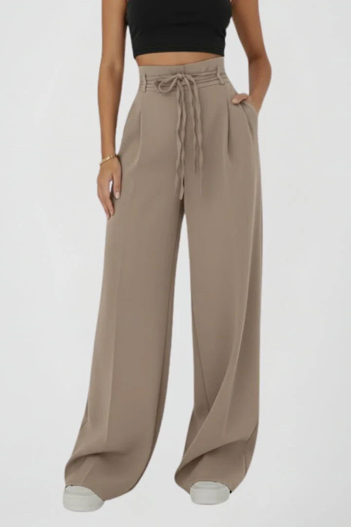 Women’s Wide Leg Trousers with Tie Waist and High Rise - Image 7