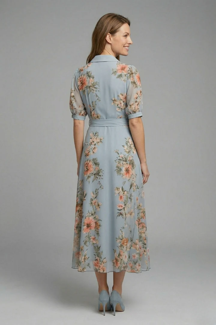 Women's V-Neck Wrap Dress with Adjustable Waist Tie - Image 4