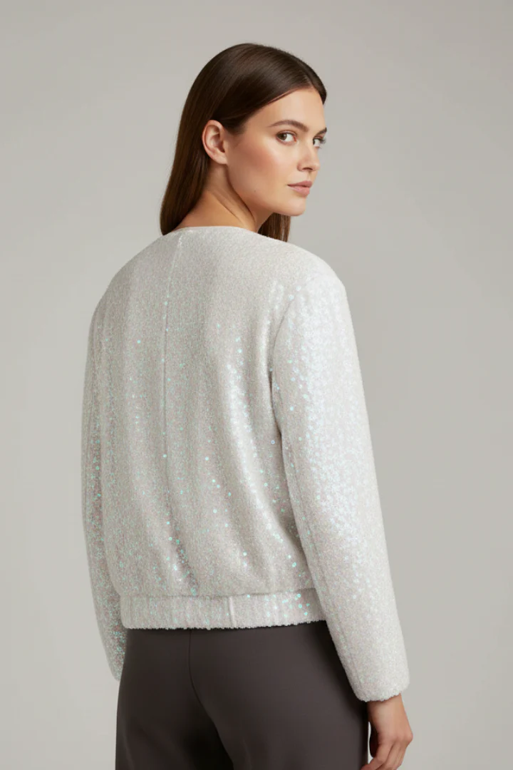 Women's Zip Jacket with Round Neckline and Textured Surface - Image 3