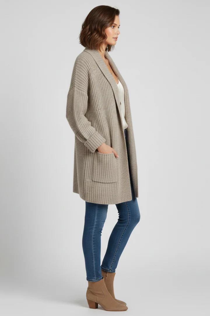 Women's Open Front Ribbed Cardigan with Patch Pockets - Image 3