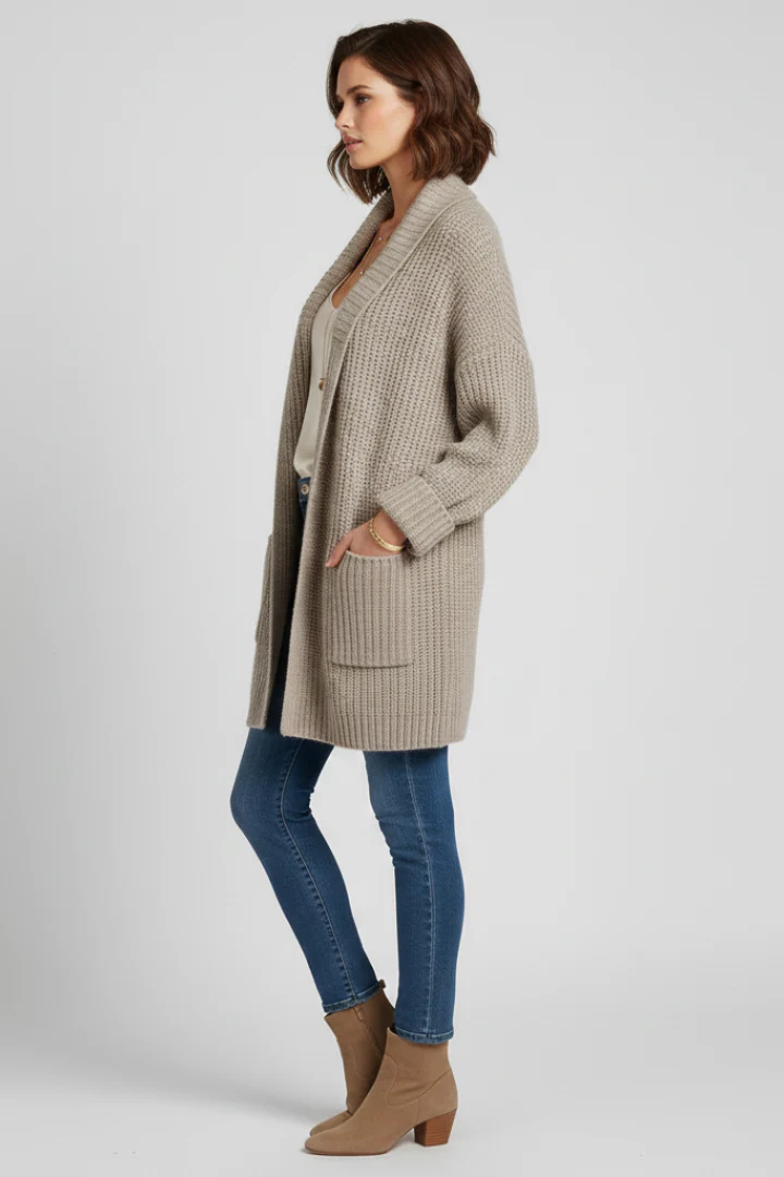 Women's Open Front Ribbed Cardigan with Patch Pockets - Image 4