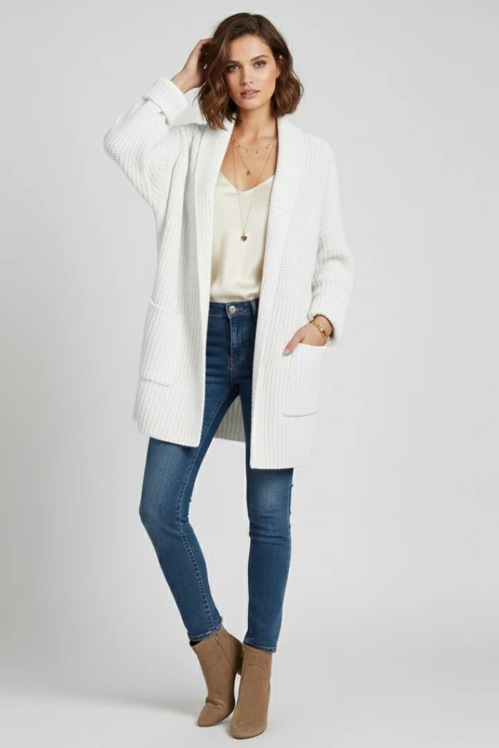 Women's Open Front Ribbed Cardigan with Patch Pockets - Image 5