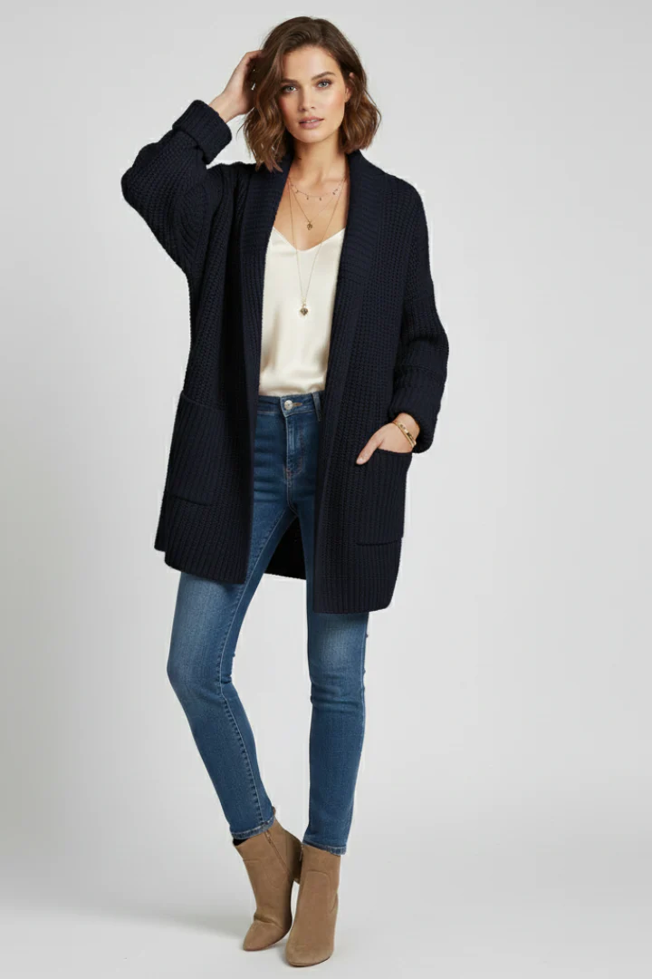 Women's Open Front Ribbed Cardigan with Patch Pockets - Image 6